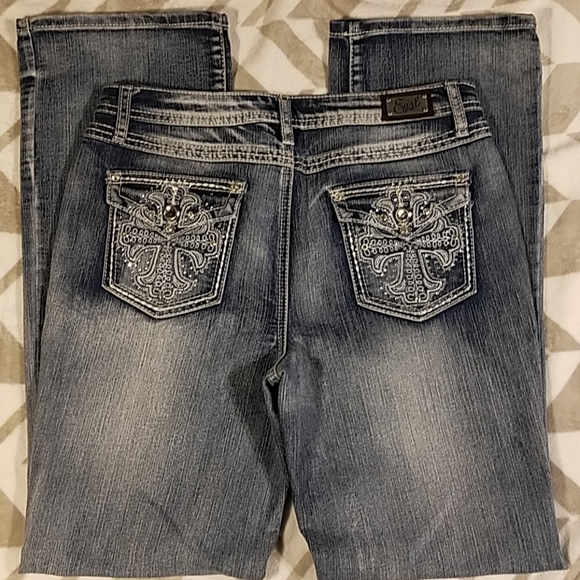 Earl Jean Rhinestone Stitched Cross Faded Size 8 - Picture 2 of 7